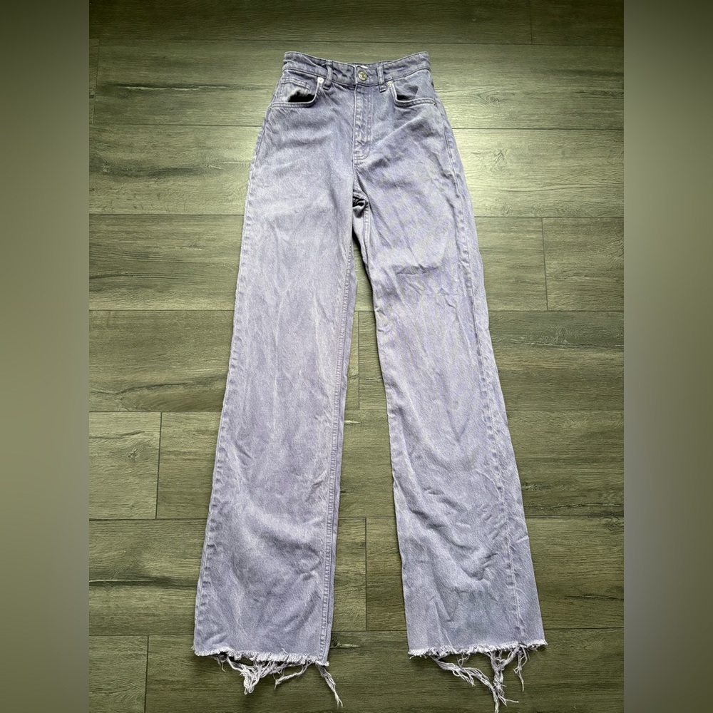 Zara Womens Purple/Blue High Waist Wide Leg Denim Jeans Raw Hem Size 0